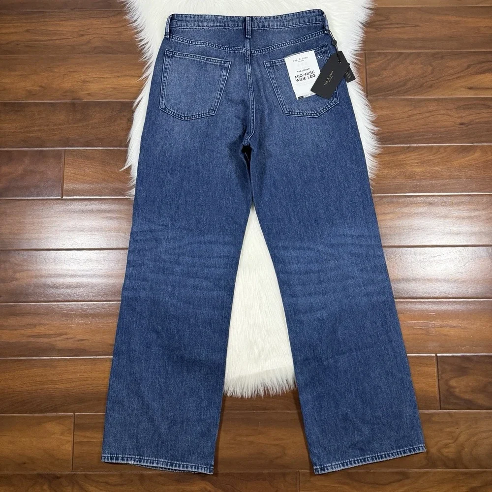 Rag & Bone Women's Size 31 Logan Mid Rise‎ Wide Leg Denim Jeans in Charlock
